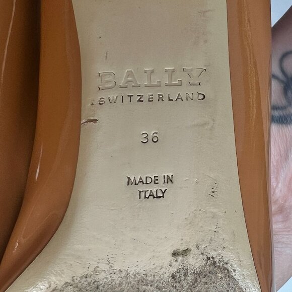 Bally Heline Patent Calf Leather Low Heels w/ metal Logo Plaque Brown 36 US 5.5 - Picture 4 of 16
